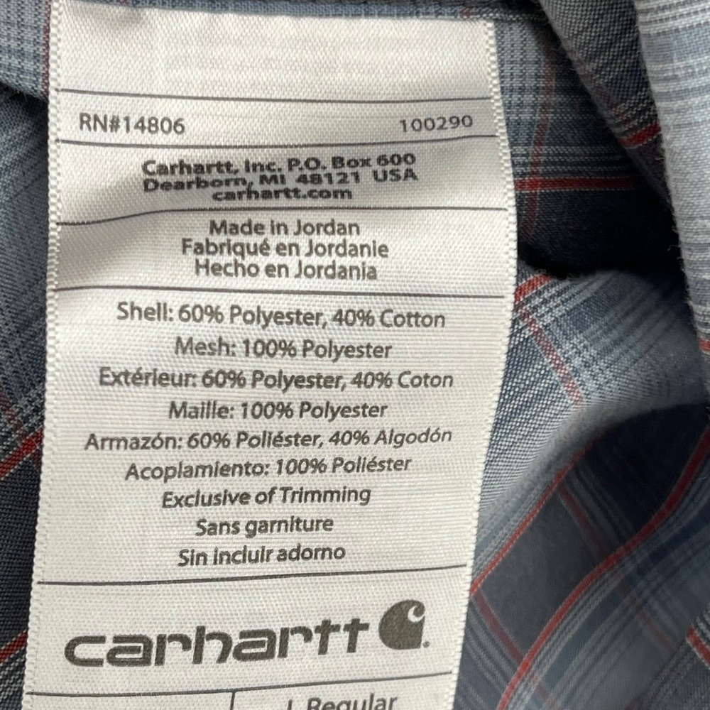 Carhartt Mens Plaid Short Sleeve Button Down Shirt Grey Orange Large 100290 - Picture 3 of 6
